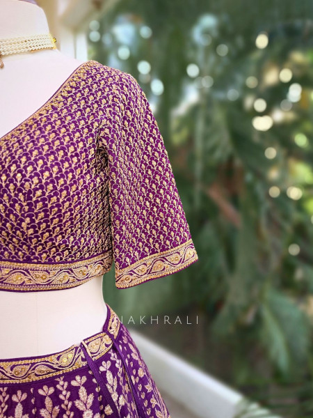 Vedhika Glint Purple Brocade Lehenga with Zari and Sequin Work
