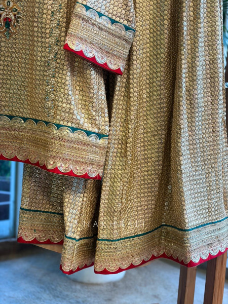 Noorqash Golden Sequin Palazzo Suit Set with Stone Work