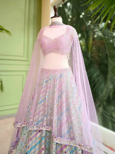 Nyra Multicolor Silk Lehenga Set with Mirror and Thread Embroidery