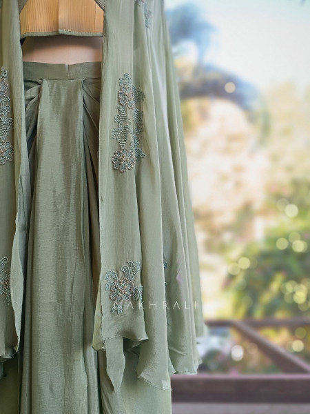 Elyra Green Contemporary Indo-Western Cape Co-ord Set