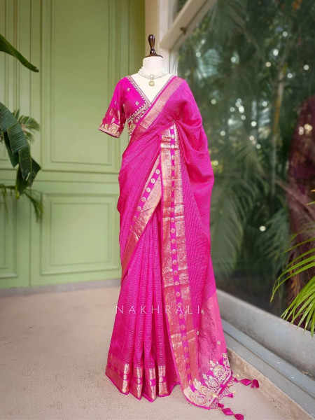 Rangika Magenta Saree with Statement Blouse