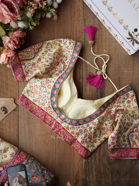 Fiora Cream Floral Woven Saree Set