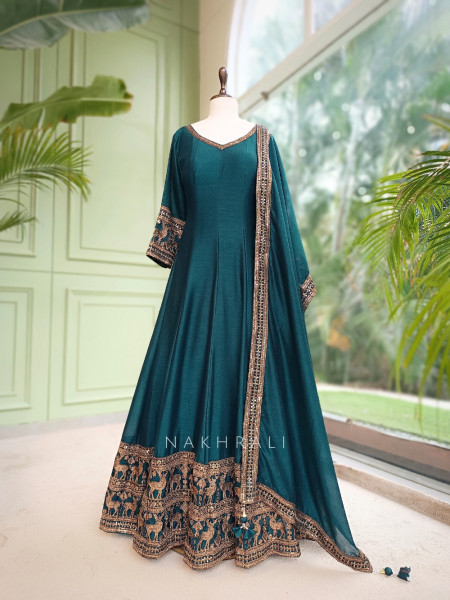 Yashvika Green Raw Silk  Anarkali Suit Set