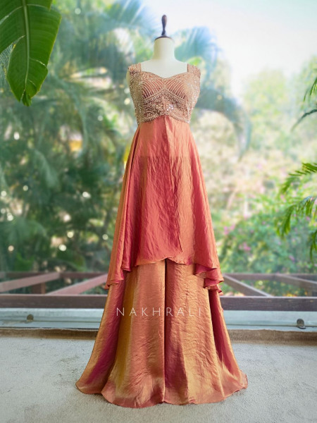 Mirel Pink Indo Western Palazzo Set with Embroidery and Stone Work