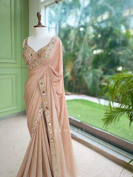 Mrinmayi  Antique Mauve Crushed Georgette Saree with Readymade Blouse