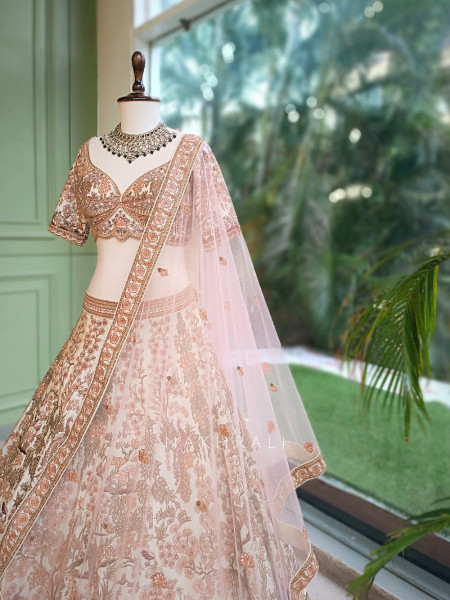Darbar Antique Cream Dupion Silk Bridal Lehenga
