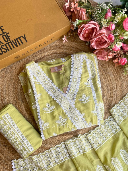 Evara Green Lucknowi Anarkali Kurta Suit Set