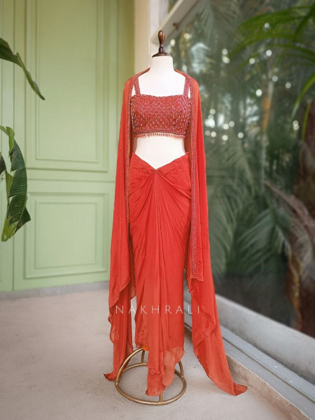 Rivora Brick Crop Skirt Set with Beads Cut Dana Work