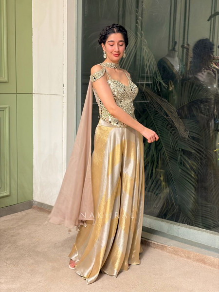Zareen Golden Corset Palazzo Set with Choker Dupatta