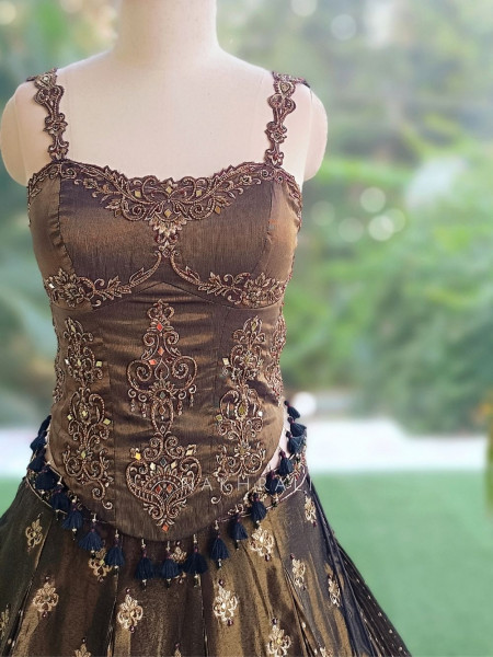 Surmayi Green Mehendi Tissue Silk Indo-Western Lehenga