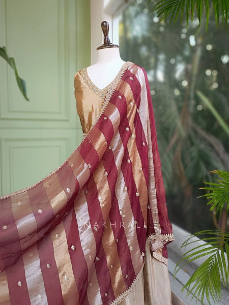 Virelle Golden Silk Anarkali Suit Set with Zari and Sequin Work