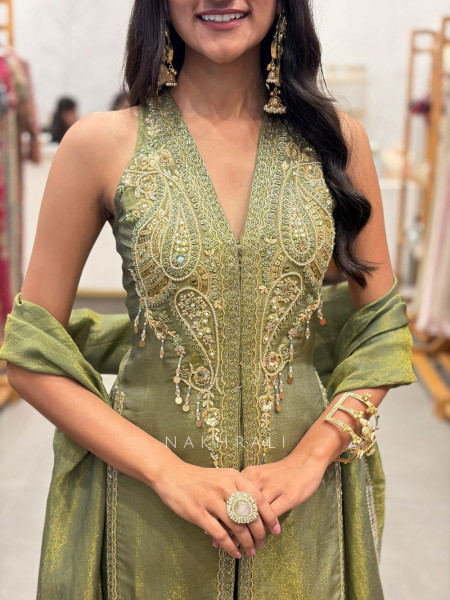 Sylvera Green Indo-Western Lehenga with Sequin and Thread Work