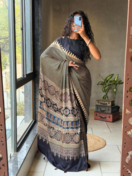Raabta Black Modal Saree with Ajrak Border
