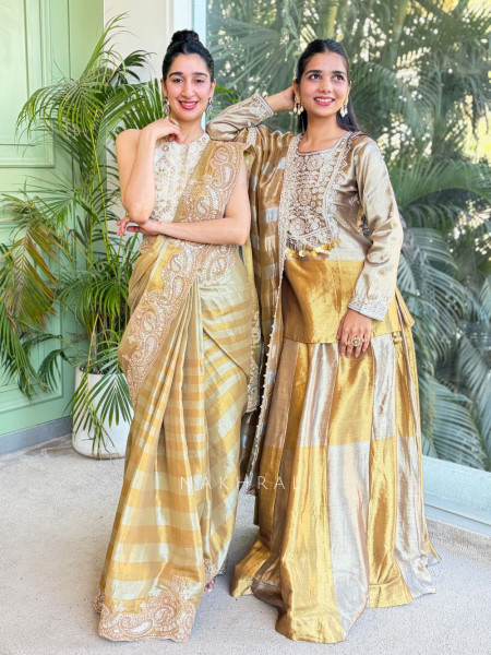 Svarna Rekha Gold Saree with Zari Zardozi Work