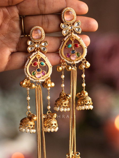 Chandrika Pink Kashmiri Long Jhumka Earrings