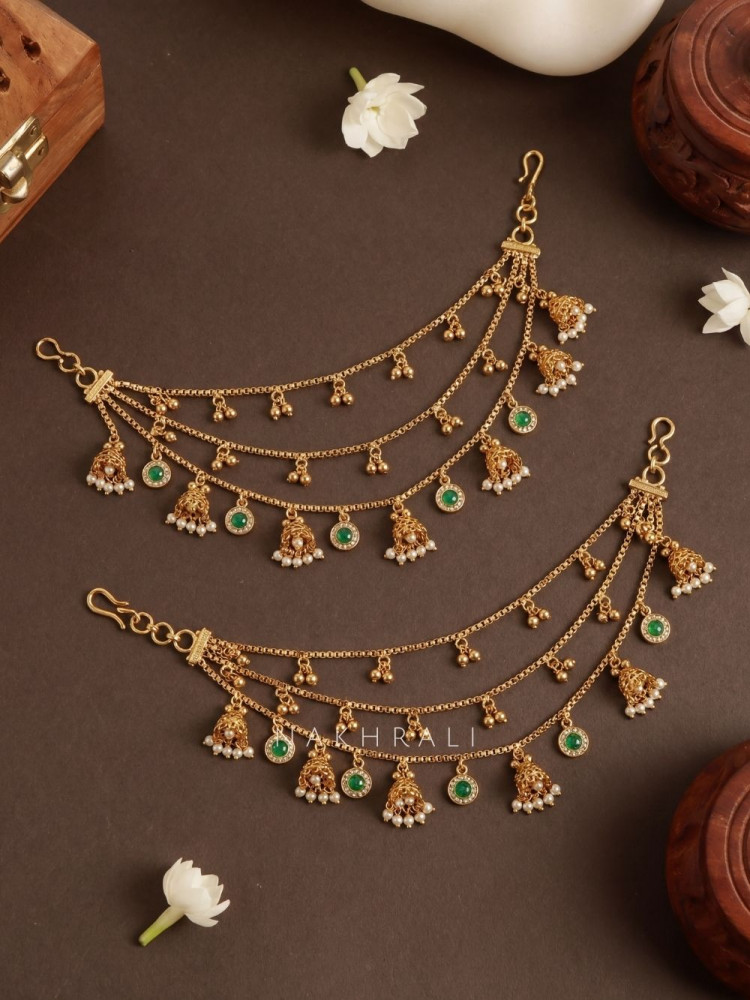 Image of Tarang Multicolor Ear Chain with Jhumka and Stone Drops