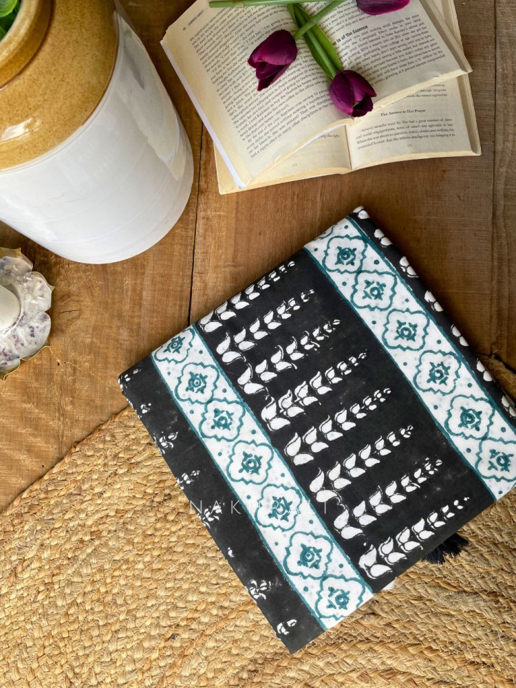 Image of Varnika Black Block Print Saree with Traditional Motifs