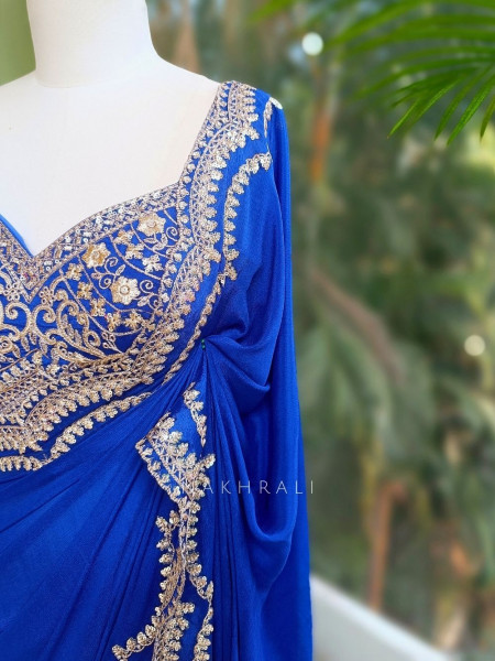 Myraea Thread and Sequin Embroidered Saree with Readymade Blouse