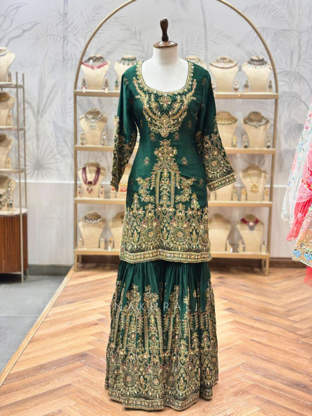 Noor-e-Heer Green Gharara Set with Embroidery