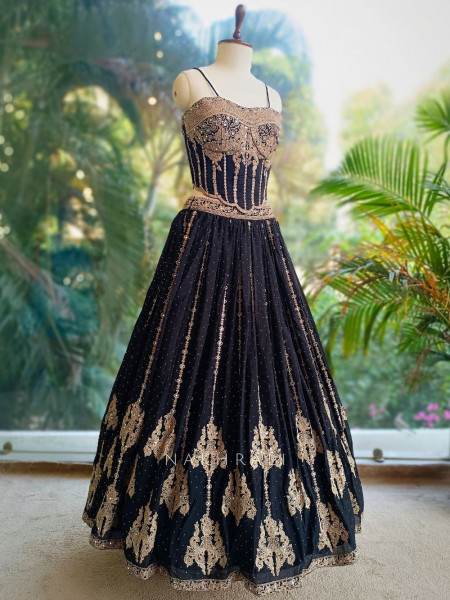 Midnight Muse Black Lehenga with Golden Embroidery