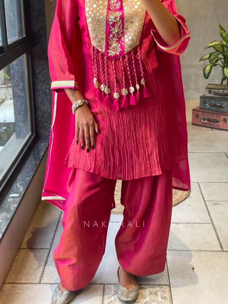 Zivika Magenta Suit Set with Embroidered Kurta and Dupatta