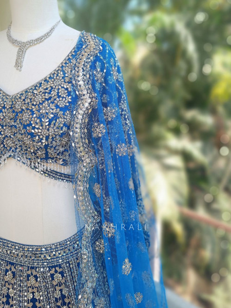Sheesh Mahal Blue Lehenga Set with Mirror and Heavy Embroidery Work