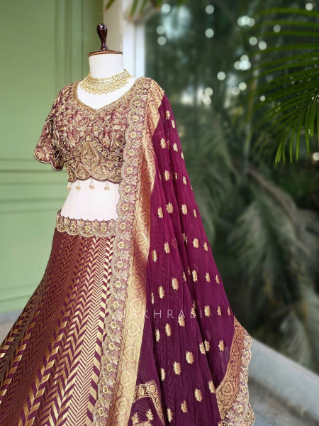 Rivana Maroon Bridal Lehenga with Zari and Sequin Work