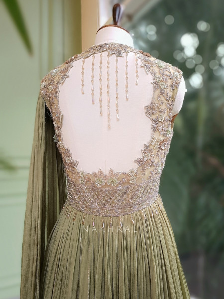 Zyana Green Indo-Western Gown with Sequin Detailing