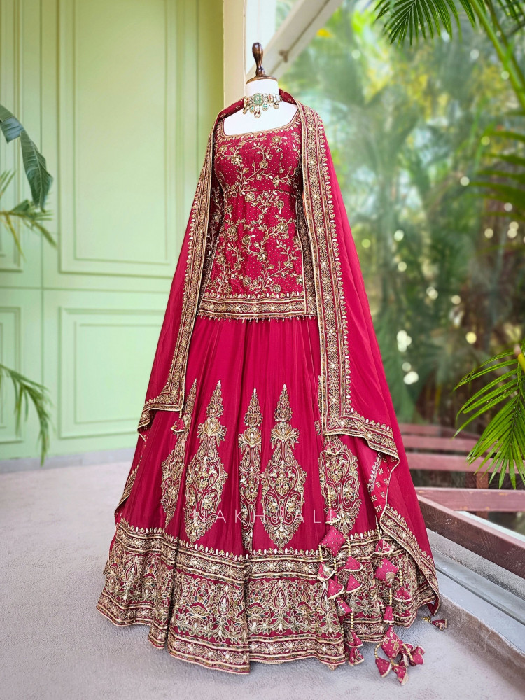 Image of Aarisha Maroon Bridal Lehenga Set