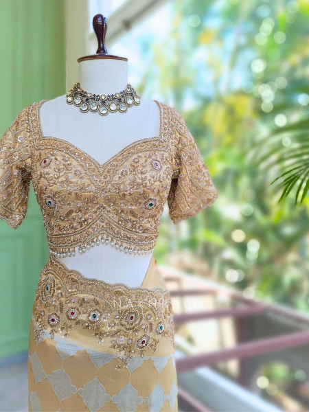 Avadhira Cream Saree with Cut Dana, Beads and Sequin Work