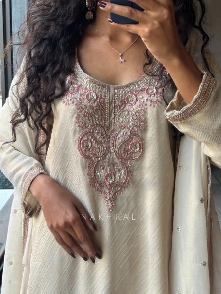 Ahana Cream Suit Set with Cut Dana and Zari Work