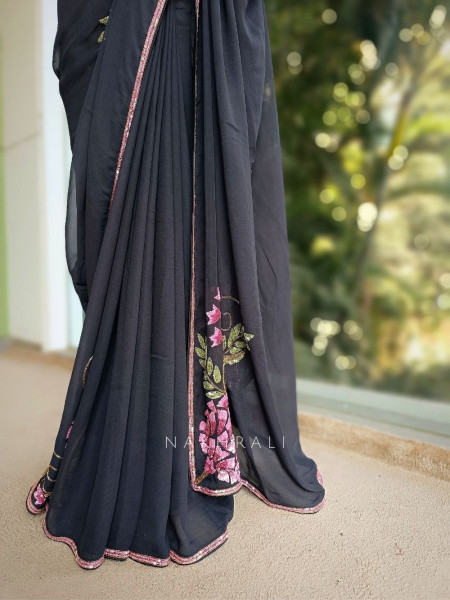 Vyra Black Saree with Multicolor Sequin and Bead Work