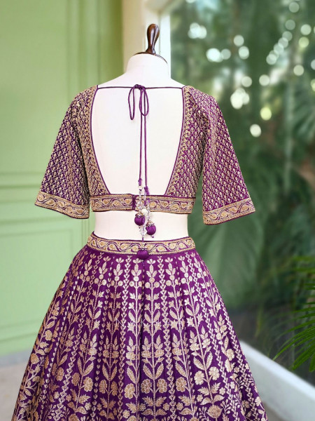 Vedhika Glint Purple Brocade Lehenga with Zari and Sequin Work