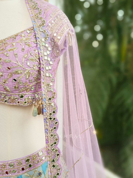 Nyra Multicolor Silk Lehenga Set with Mirror and Thread Embroidery