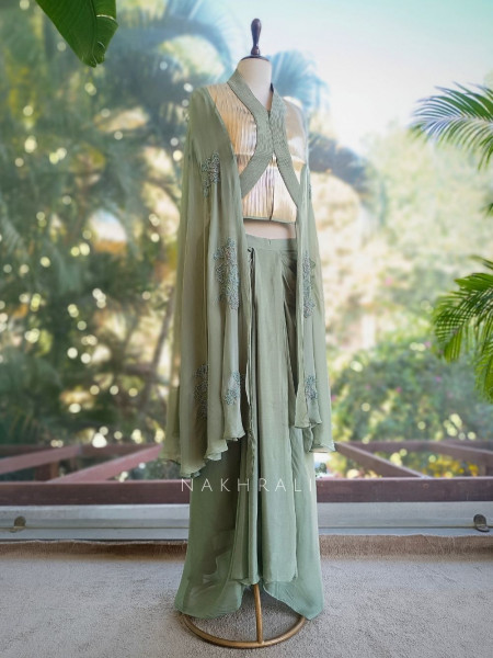 Elyra Green Contemporary Indo-Western Cape Co-ord Set