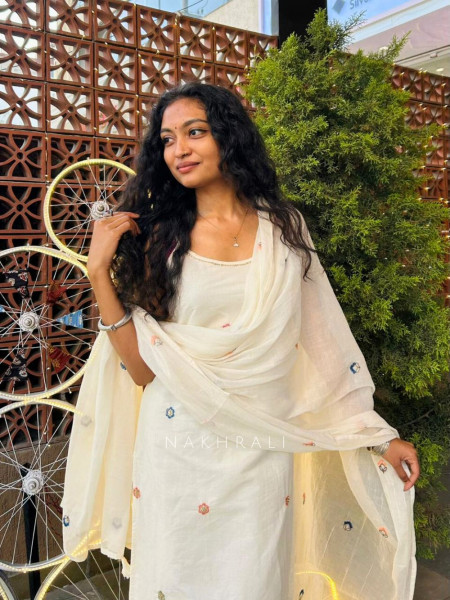 Saanjh White Embroidered Suit Set