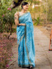Aabheri Bloom Sky Blue Chanderi Saree with Batik Print