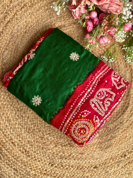 Rangtaal Green Bandhani Saree