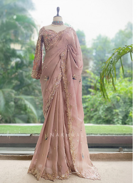 Avian Whimsy Light Purple Pure Organza Saree