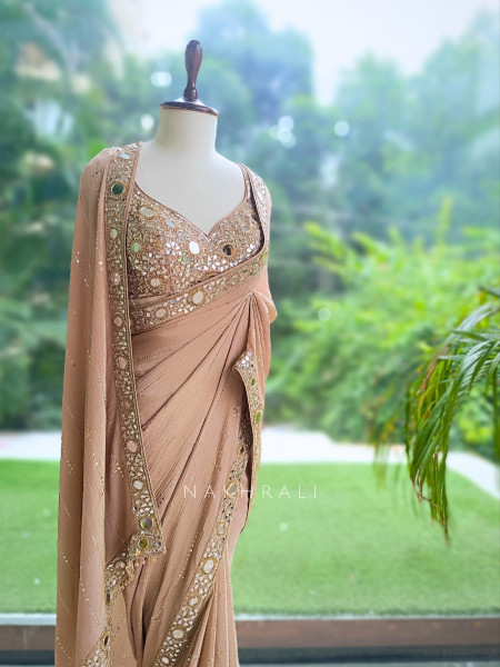 Mrinmayi  Antique Mauve Crushed Georgette Saree with Readymade Blouse