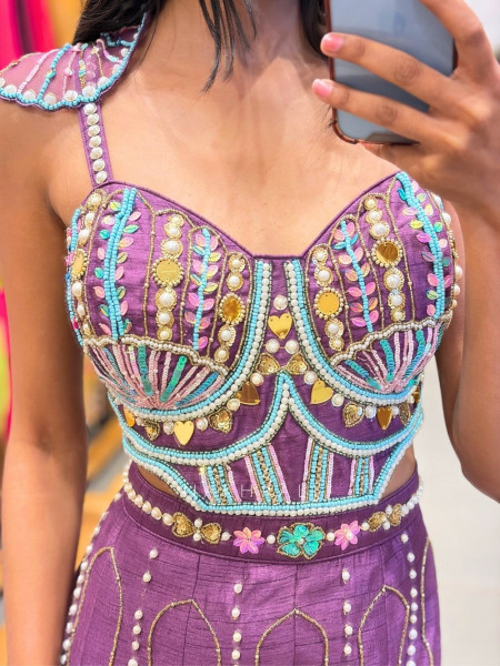 Klyra Purple Jumpsuit with Sequin and Bead Embellishment