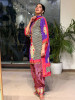 Zeenat-e-Ziba Purple Modal Satin Silk Suit Set With Mughal Floral, Chevron &amp; Coin Detail