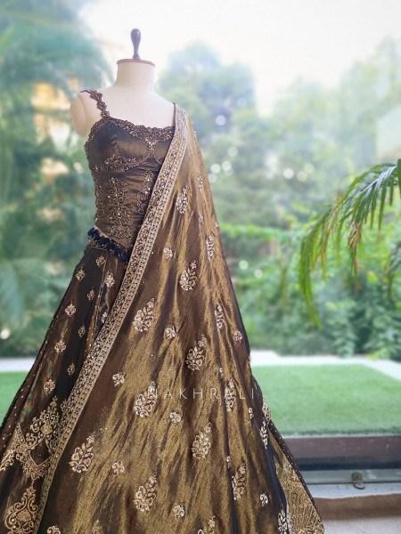 Surmayi Green Mehendi Tissue Silk Indo-Western Lehenga