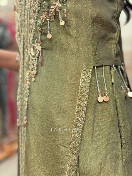 Sylvera Green Indo-Western Lehenga with Sequin and Thread Work