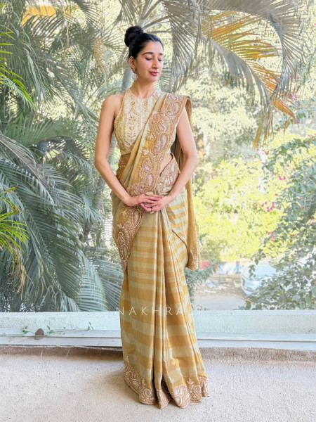 Svarna Rekha Gold Saree with Zari Zardozi Work