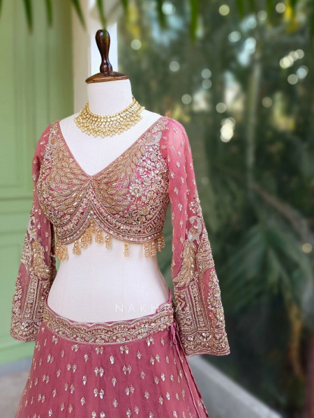 Rivasha Pink Embroidered Bridal Lehenga with Sequin and Bead Work