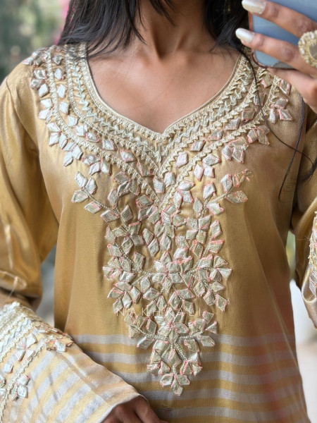 Suhasini Gold Kurta Palazzo Set with Zari Stone Work