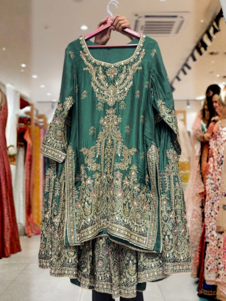 Noor-e-Heer Green Gharara Set with Embroidery