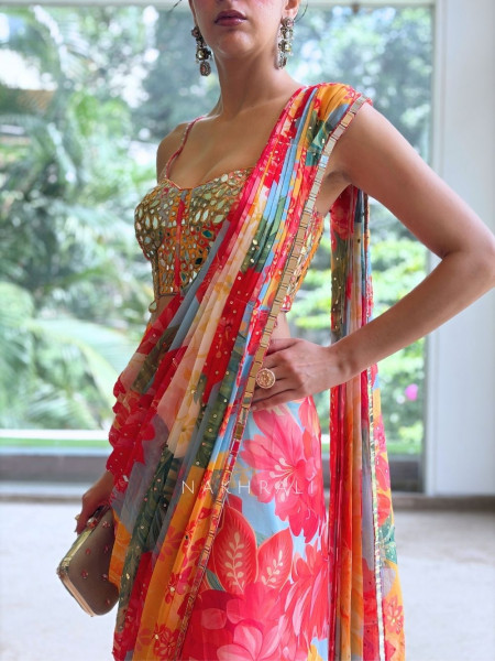 Prism Multicolor Chiffon Drape Saree