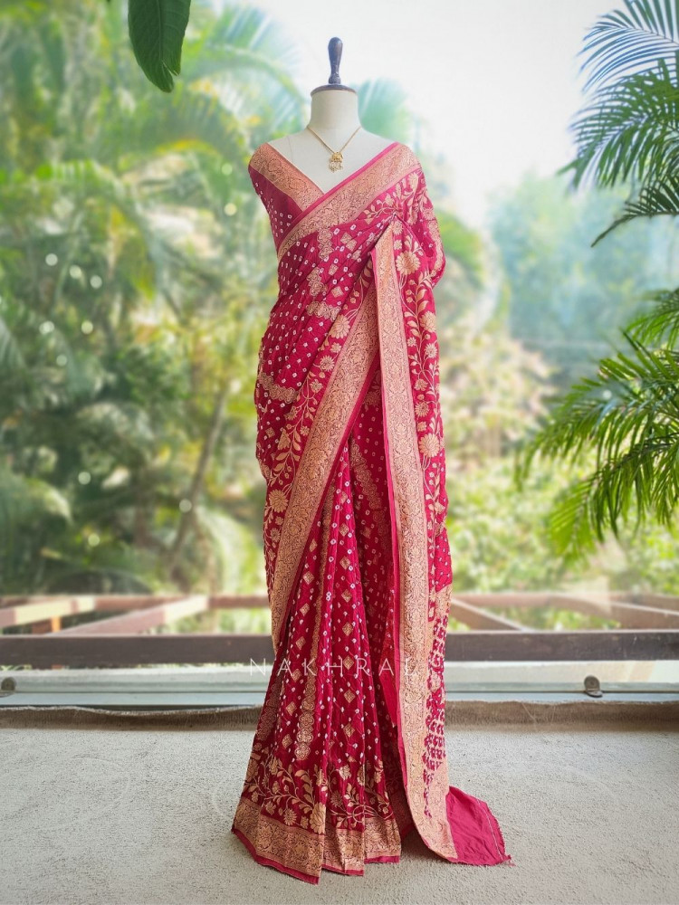 Image of Zorvaya Maroon Color Saree with Zari Woven Work